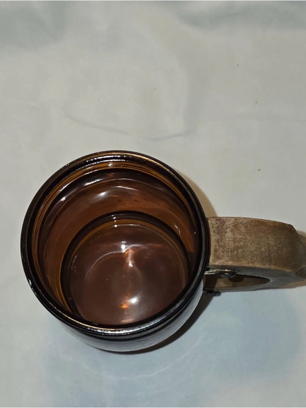 Vintage Siesta Ware Amber Glass Barrel Mug Wood Handle American Patriotic Eagle